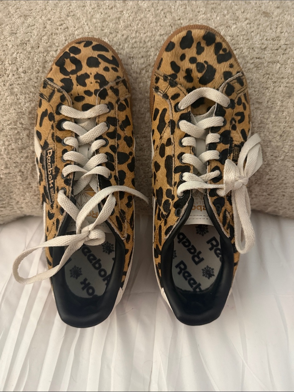 Reebok limited edition woman’s Leopard Print Sneakers in Tan and Black